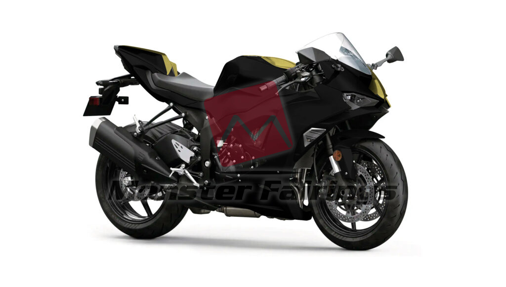 Kawasaki ZX6R custom ABS fairings 2024 - 2025 in Matte Black & Gloss Gold Split - durable replacement kit, Monster Fairings