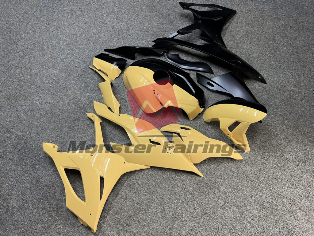 BMW S1000RR custom ABS fairings 2019 - 2022 in Gloss Tan Color & Matte Black Split - durable replacement kit, Monster Fairings
