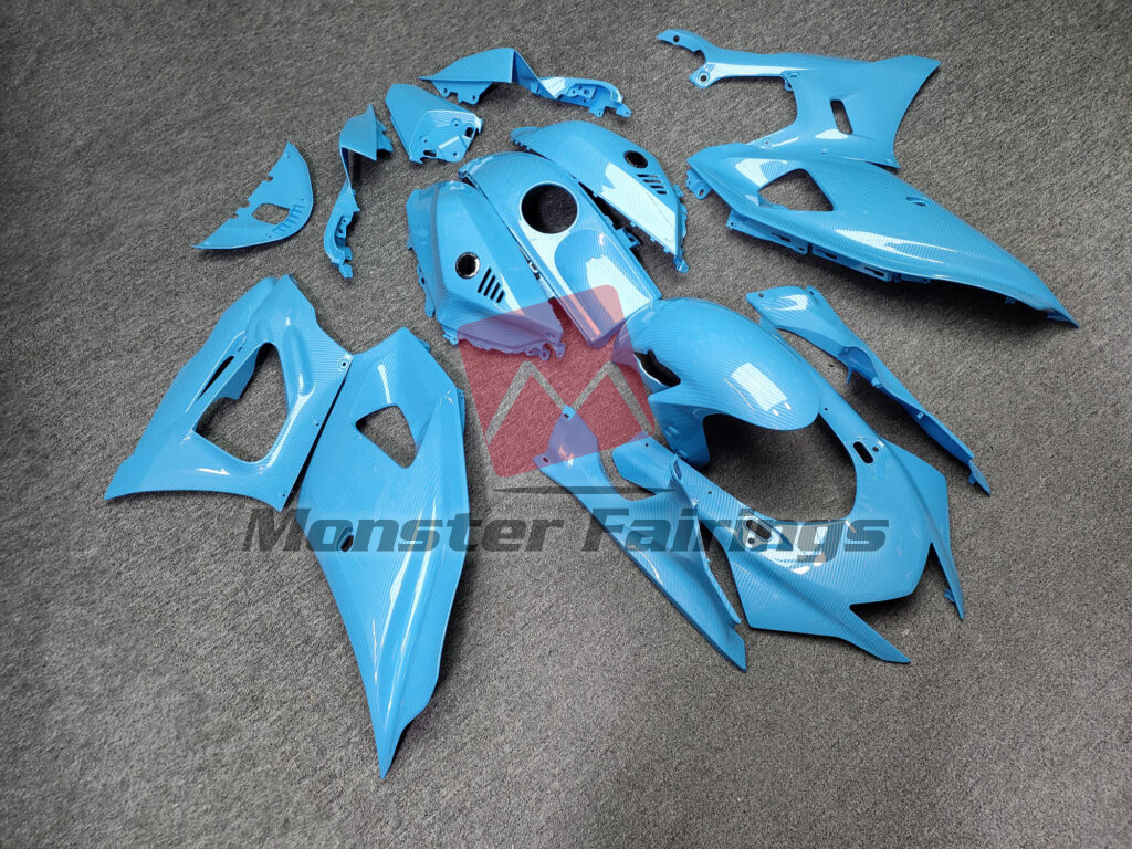 Yamaha R7 custom ABS fairings 2021 - 2025 in Gloss Light Blue Carbon Fiber Style - durable replacement kit, Monster Fairings