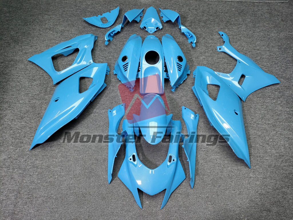 Yamaha R7 2021 - 2025 Gloss Light Blue Carbon Fiber Style ABS fairings - custom motorcycle bodywork kit by Monster Fairings