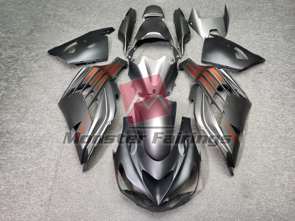 Kawasaki ZX14R 2012 - 2024 Matte Gunmetal Gray With Orange ABS fairings - custom motorcycle bodywork kit by Monster Fairings
