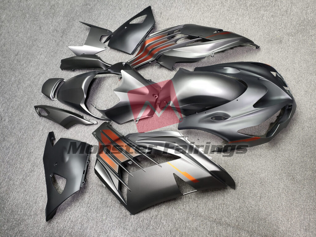 Kawasaki ZX14R custom ABS fairings 2012 - 2024 in Matte Gunmetal Gray With Orange - durable replacement kit, Monster Fairings