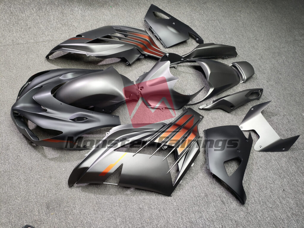2012 - 2024 Kawasaki ZX14R Matte Gunmetal Gray With Orange fairing set - ABS injection, custom painted by Monster Fairings