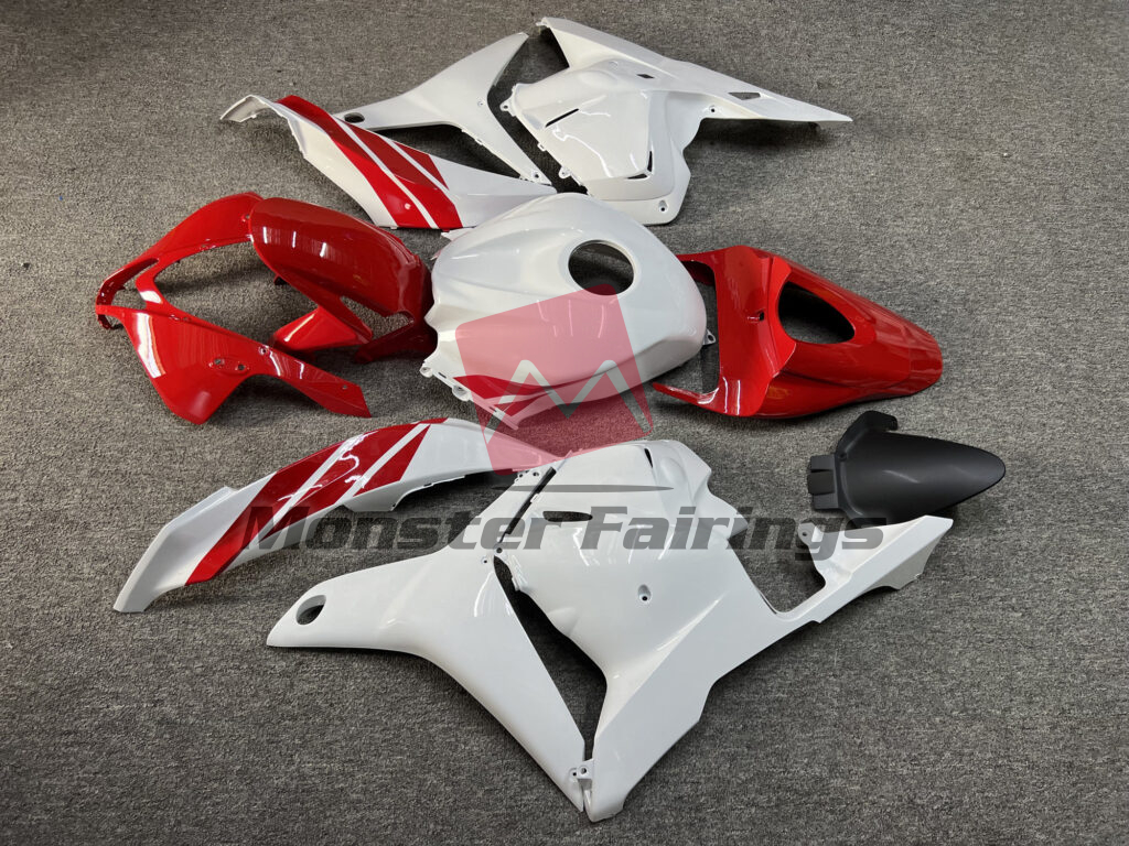 2009 - 2012 Honda CBR600RR Gloss White With Red fairing set - ABS injection, custom painted by Monster Fairings