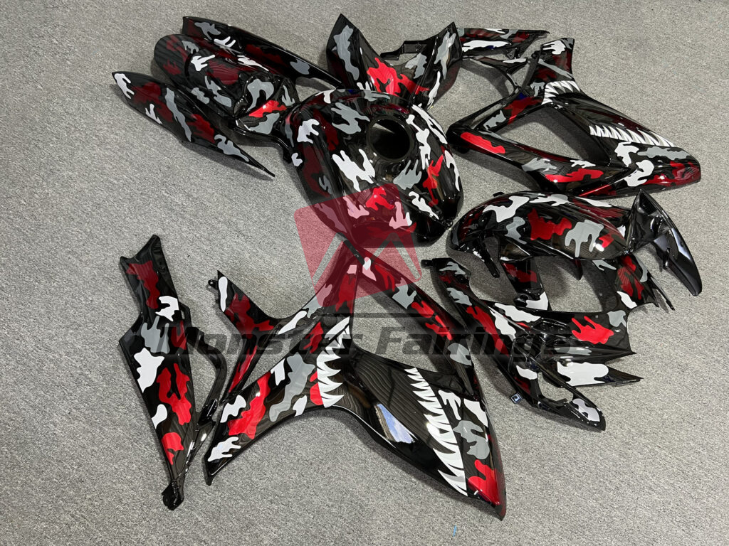 Gloss Black & Red Camo Shark ABS fairings for Suzuki GSXR 600 - 750 2006 - 2007 - premium OEM fit kit by Monster Fairings