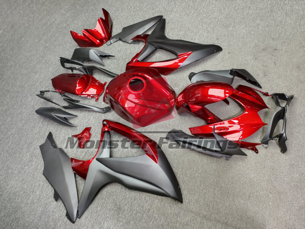 Gloss Candy Red With Matte Carbon Fiber Style ABS fairings for Suzuki GSXR 600 - 750 2008 - 2010 - premium OEM fit kit by Monster Fairings