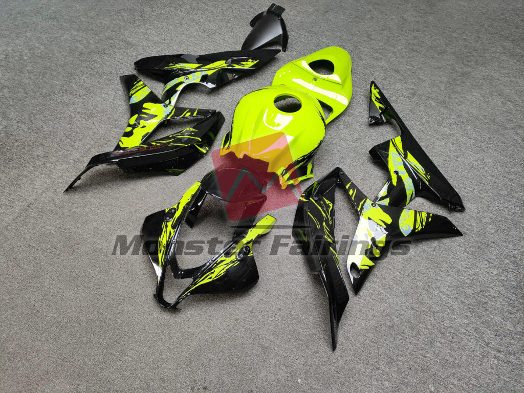 Honda CBR600RR custom ABS fairings 2007 - 2008 in Gloss High Vis Yellow & Black Leyla Edition - durable replacement kit, Monster Fairings