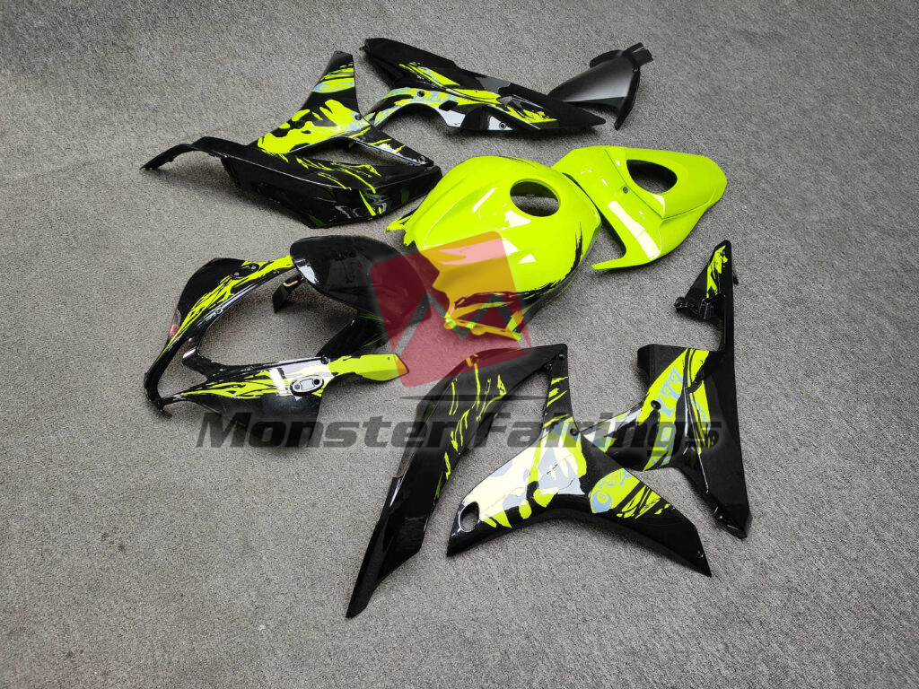2007 - 2008 Honda CBR600RR Gloss High Vis Yellow & Black Leyla Edition fairing set - ABS injection, custom painted by Monster Fairings