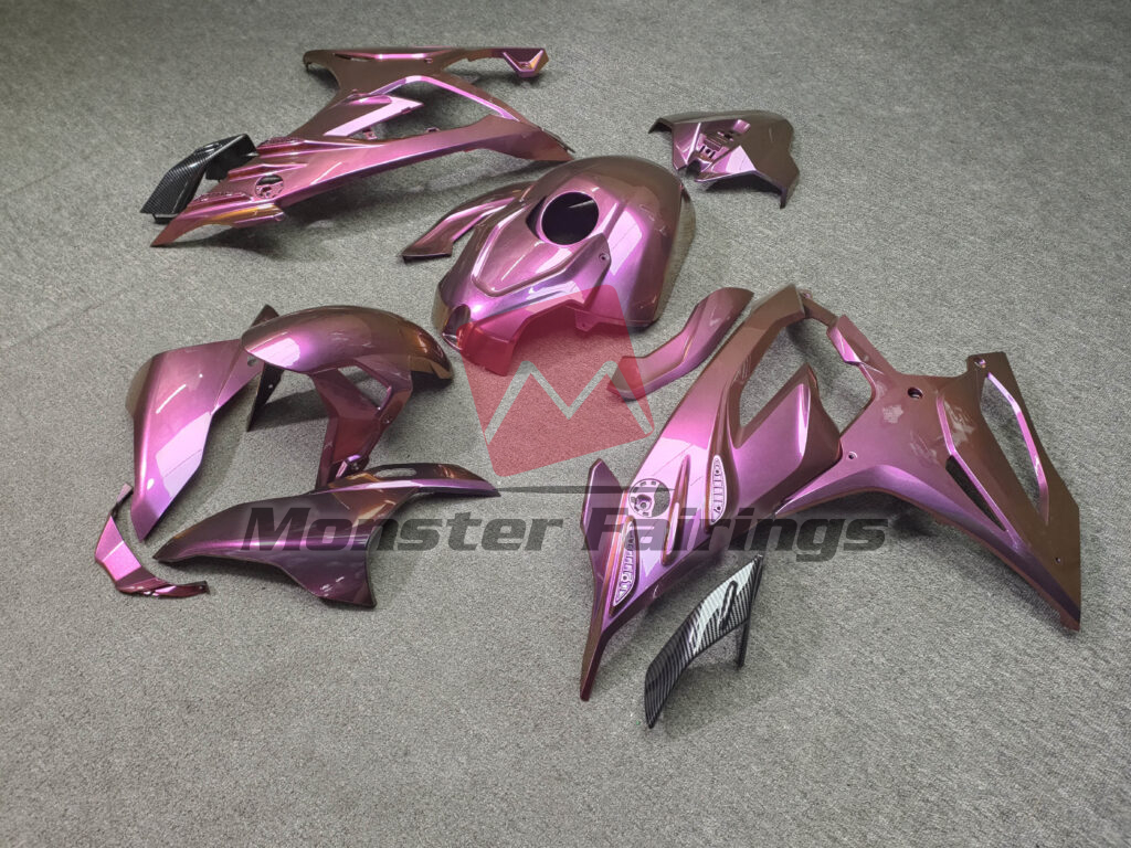 BMW S1000RR custom ABS fairings 2023 - 2024 in Gloss Pink Prism Metallic With Carbon Fiber Style - durable replacement kit, Monster Fairings