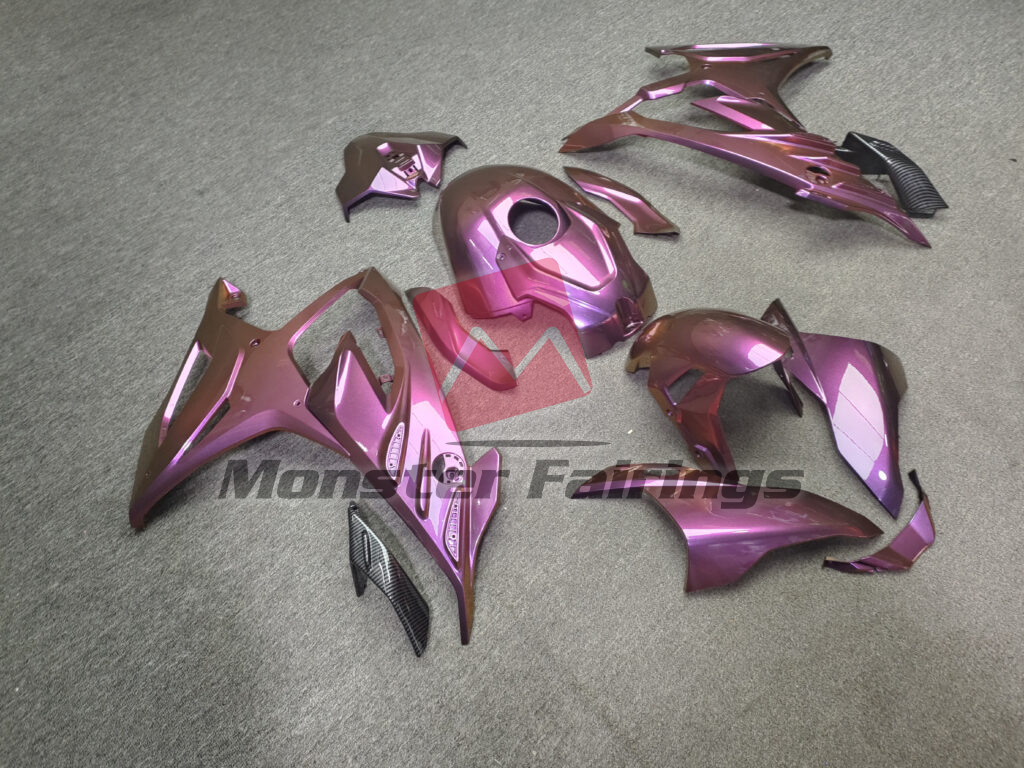 Gloss Pink Prism Metallic With Carbon Fiber Style ABS fairings for BMW S1000RR 2023 - 2024 - premium OEM fit kit by Monster Fairings
