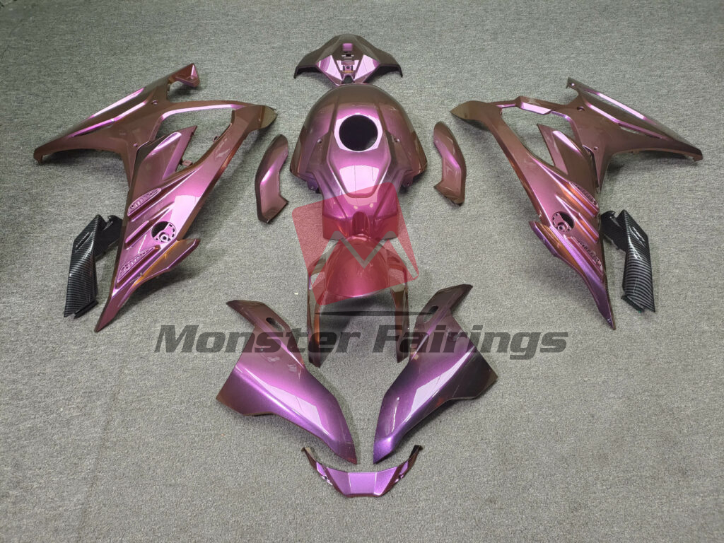 BMW S1000RR 2023 - 2024 Gloss Pink Prism Metallic With Carbon Fiber Style ABS fairings - custom motorcycle bodywork kit by Monster Fairings
