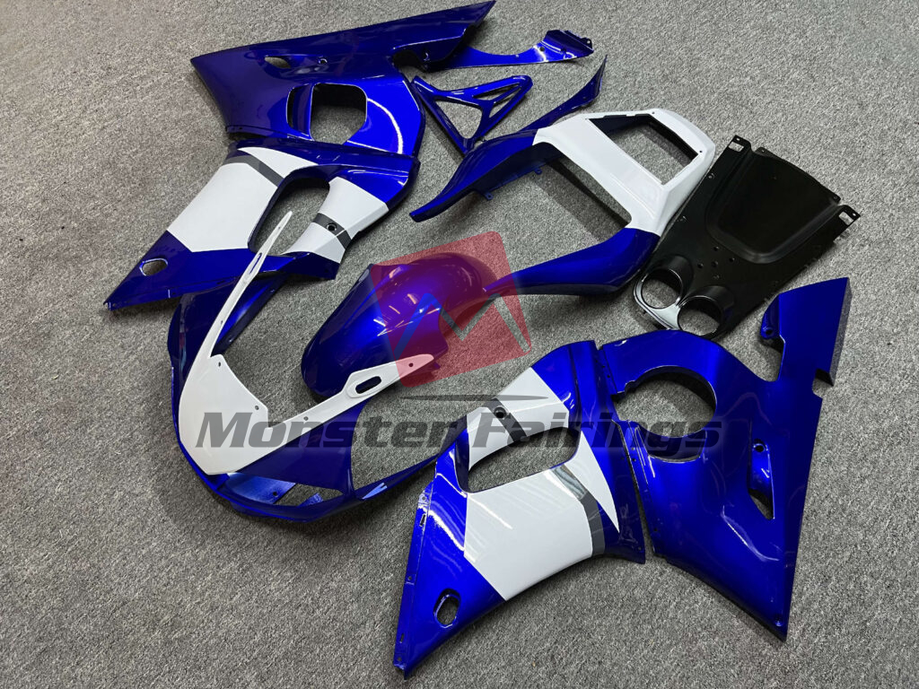 Yamaha R6 custom ABS fairings 1998 - 2002 in Gloss Deep Blue & White - durable replacement kit, Monster Fairings