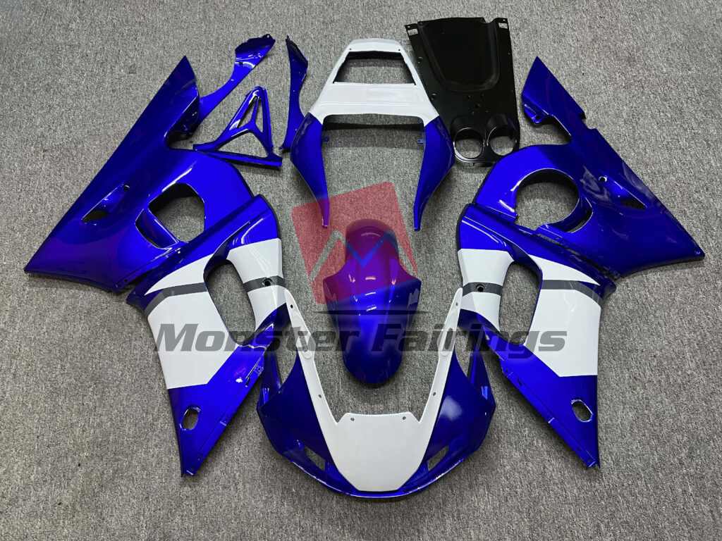 Yamaha R6 1998 - 2002 Gloss Deep Blue & White ABS fairings - custom motorcycle bodywork kit by Monster Fairings
