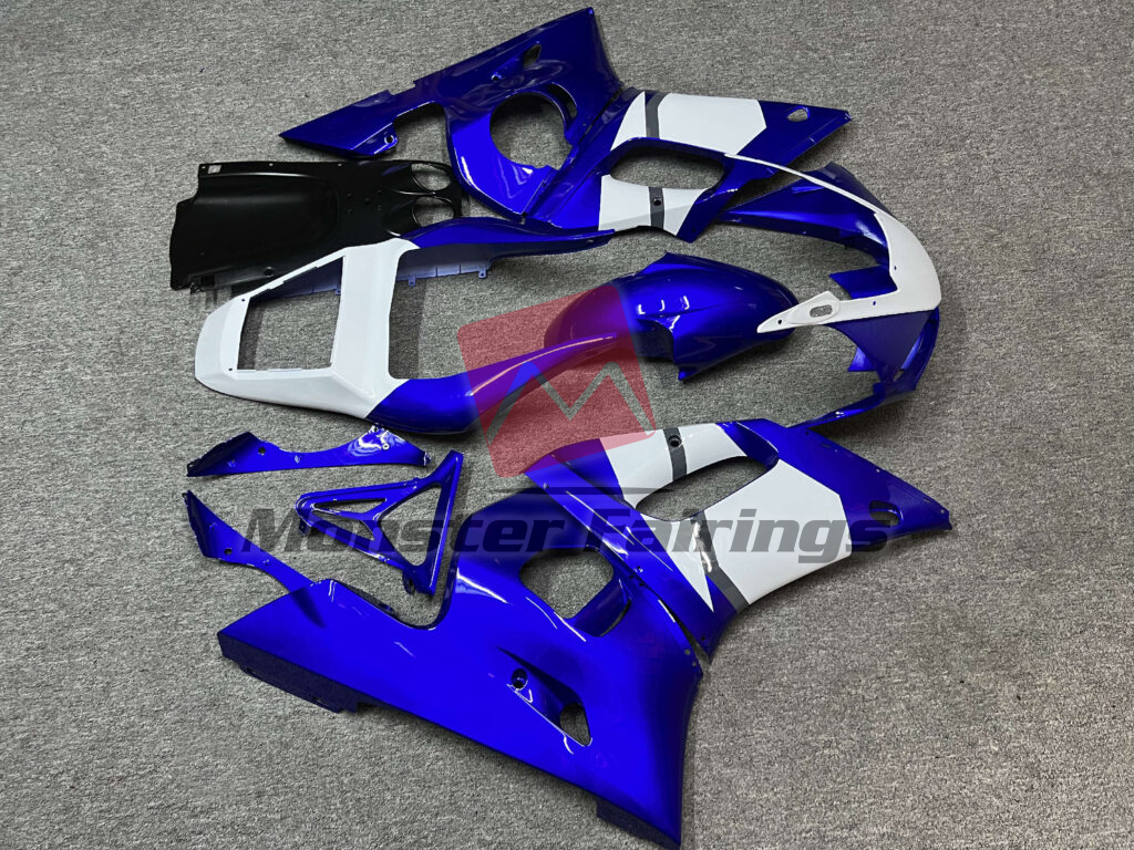 1998 - 2002 Yamaha R6 Gloss Deep Blue & White fairing set - ABS injection, custom painted by Monster Fairings
