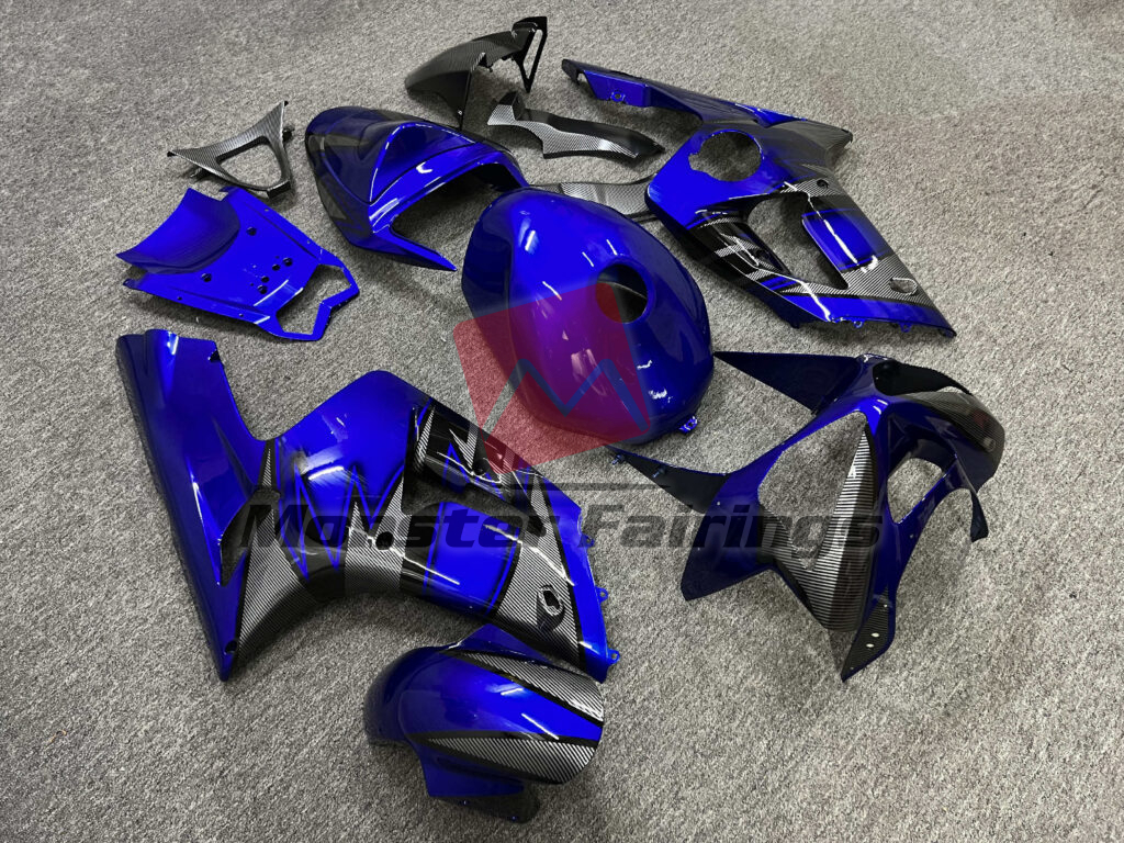 Gloss Blue & Black With Carbon Fiber Style ABS fairings for Kawasaki ZX6R 2003 - 2004 - premium OEM fit kit by Monster Fairings