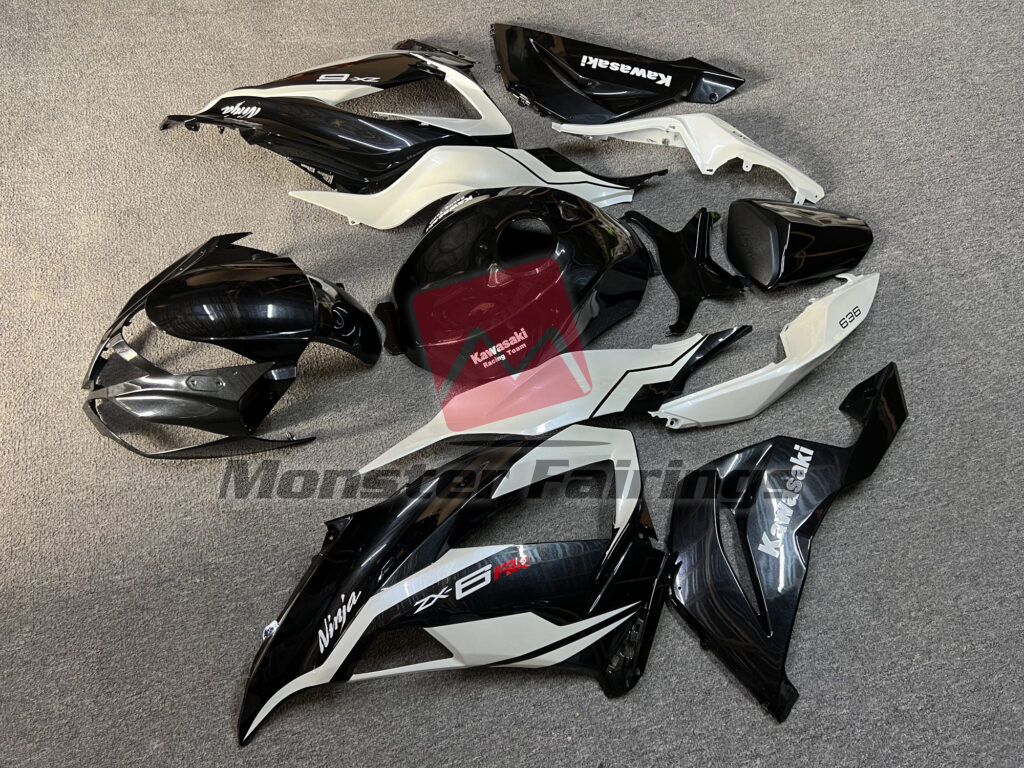 Gloss Metallic Black & Pearl White ABS fairings for Kawasaki ZX6R 2013 - 2018 - premium OEM fit kit by Monster Fairings