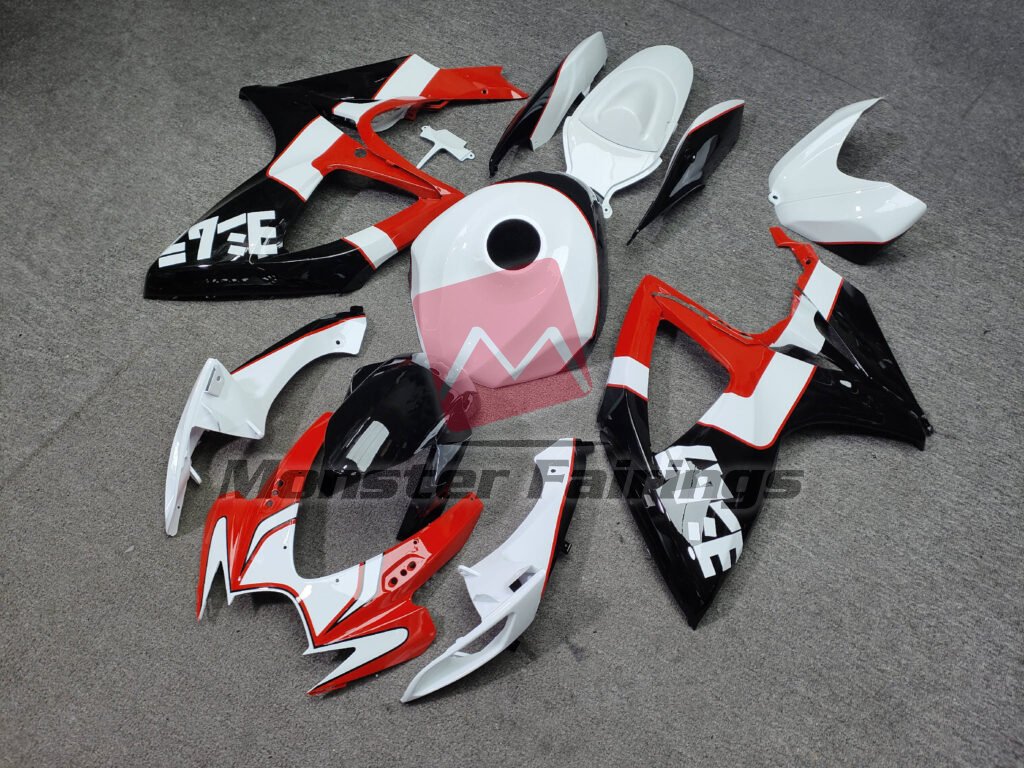 Suzuki GSXR 600 - 750 custom ABS fairings 2006 - 2007 in Gloss White & Black With Red - durable replacement kit, Monster Fairings
