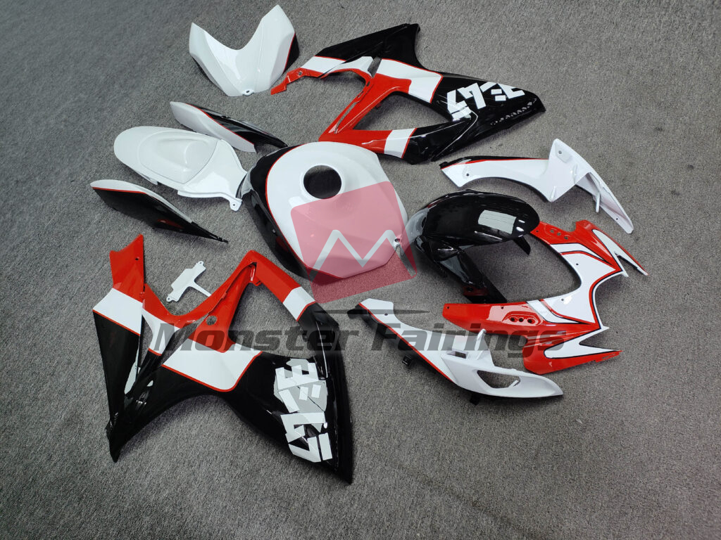 2006 - 2007 Suzuki GSXR 600 - 750 Gloss White & Black With Red fairing set - ABS injection, custom painted by Monster Fairings