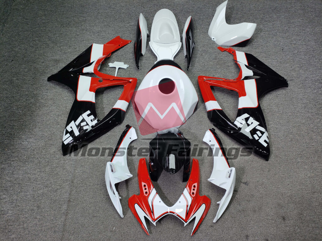 Suzuki GSXR 600 - 750 2006 - 2007 Gloss White & Black With Red ABS fairings - custom motorcycle bodywork kit by Monster Fairings