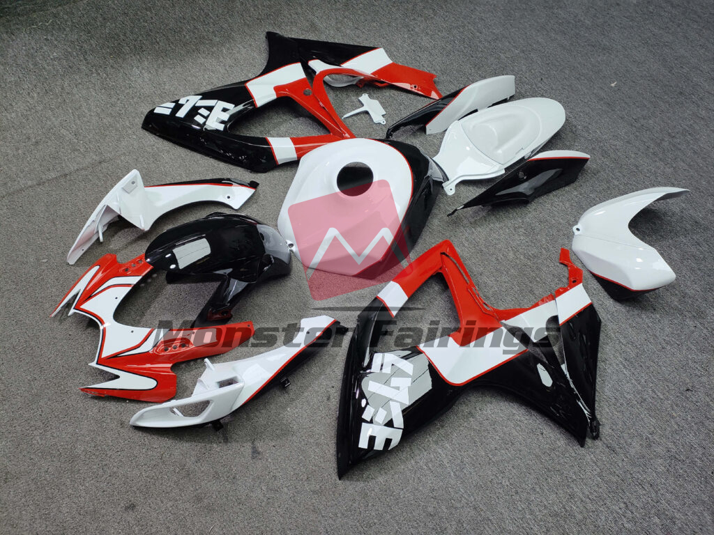 Gloss White & Black With Red ABS fairings for Suzuki GSXR 600 - 750 2006 - 2007 - premium OEM fit kit by Monster Fairings