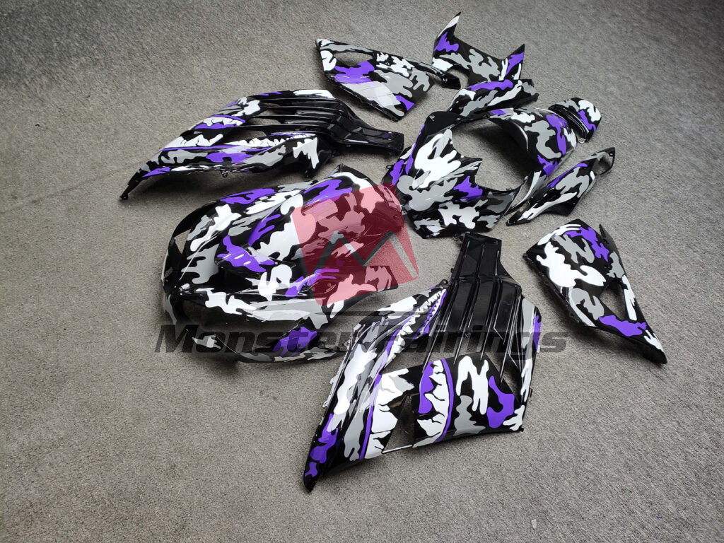 2012 - 2024 Kawasaki ZX14R Gloss Black & Gray With Purple Monster fairing set - ABS injection, custom painted by Monster Fairings