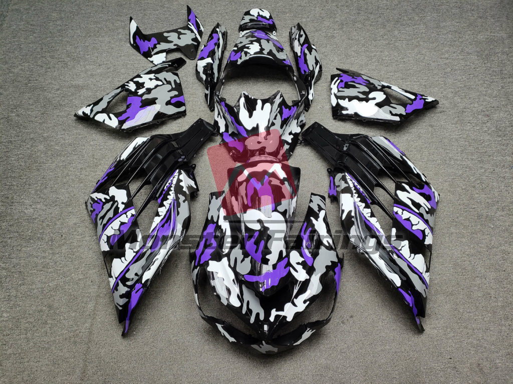 Kawasaki ZX14R 2012 - 2024 Gloss Black & Gray With Purple Monster ABS fairings - custom motorcycle bodywork kit by Monster Fairings