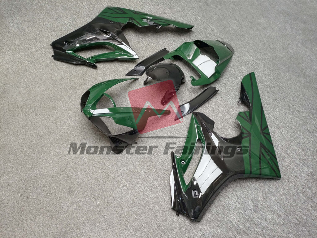 2006 - 2008 Triumph Daytona 675 Gloss Green & Black Flag fairing set - ABS injection, custom painted by Monster Fairings