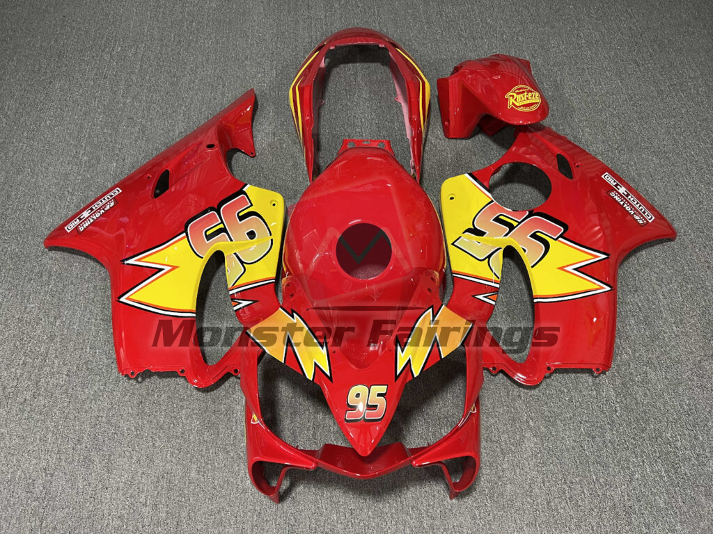 Honda CBR600 F4i 2004 - 2007 Gloss Red & Yellow Lightning McQueen ABS fairings - custom motorcycle bodywork kit by Monster Fairings