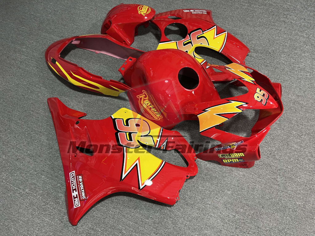 Monster Fairings ABS fairing kit for Honda CBR600 F4i 2004 - 2007 - Gloss Red & Yellow Lightning McQueen, precise OEM fit
