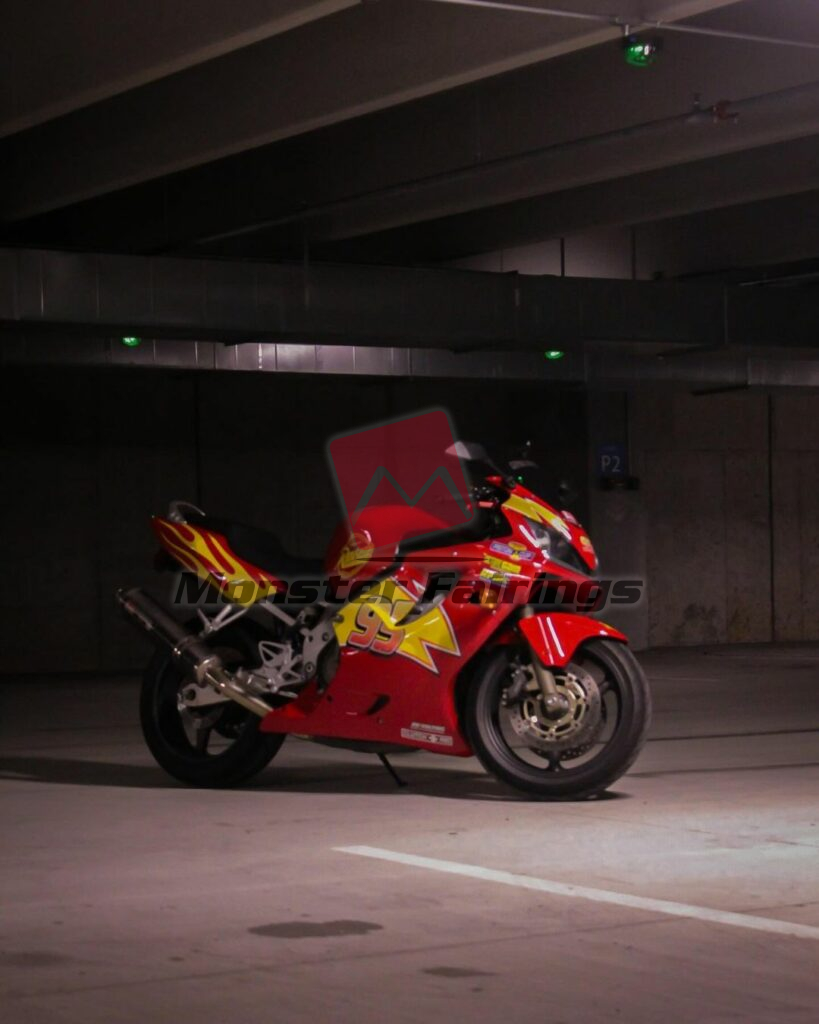 Gloss Red & Yellow Lightning McQueen ABS fairings for Honda CBR600 F4i 2004 - 2007 - premium OEM fit kit by Monster Fairings