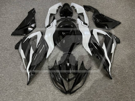 Kawasaki ZX6R 2013-2018 Gloss Metallic Black & Pearl White ABS Fairings | Monster Fairings
