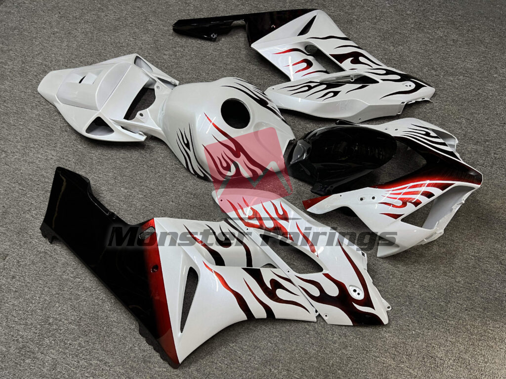Honda CBR1000RR custom ABS fairings 2004 - 2005 in Gloss White & Black With Red Flames - durable replacement kit, Monster Fairings