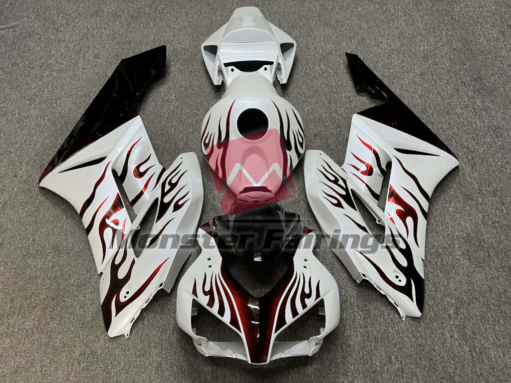 Honda CBR1000RR 2004 - 2005 Gloss White & Black With Red Flames ABS fairings - custom motorcycle bodywork kit by Monster Fairings