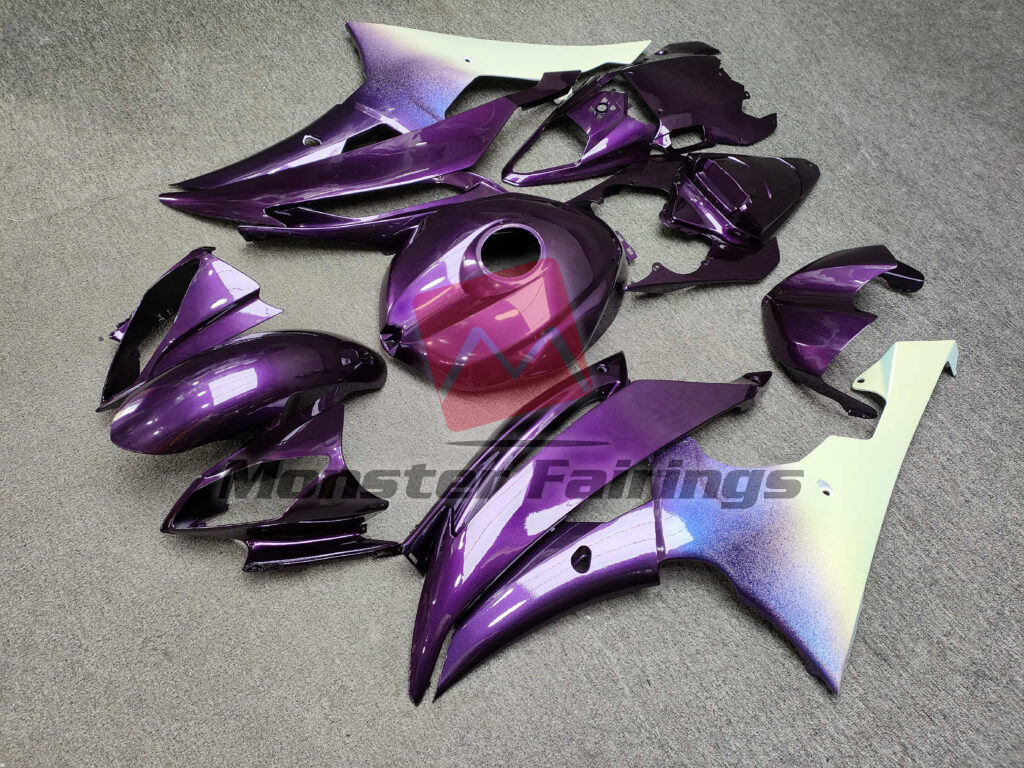 2008 - 2016 Yamaha R6 Gloss Purple To White Fade fairing set - ABS injection, custom painted by Monster Fairings
