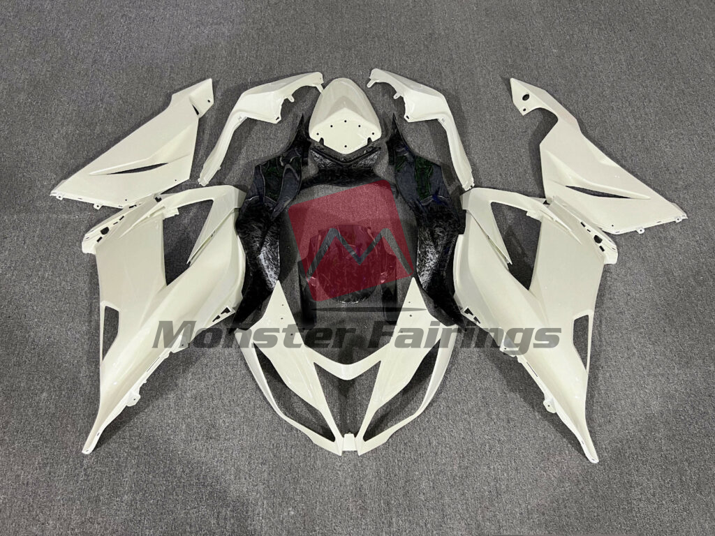 Kawasaki ZX6R 2013 - 2018 Gloss Light Yellow With Forged Carbon Fiber Style ABS fairings - custom motorcycle bodywork kit by Monster Fairings