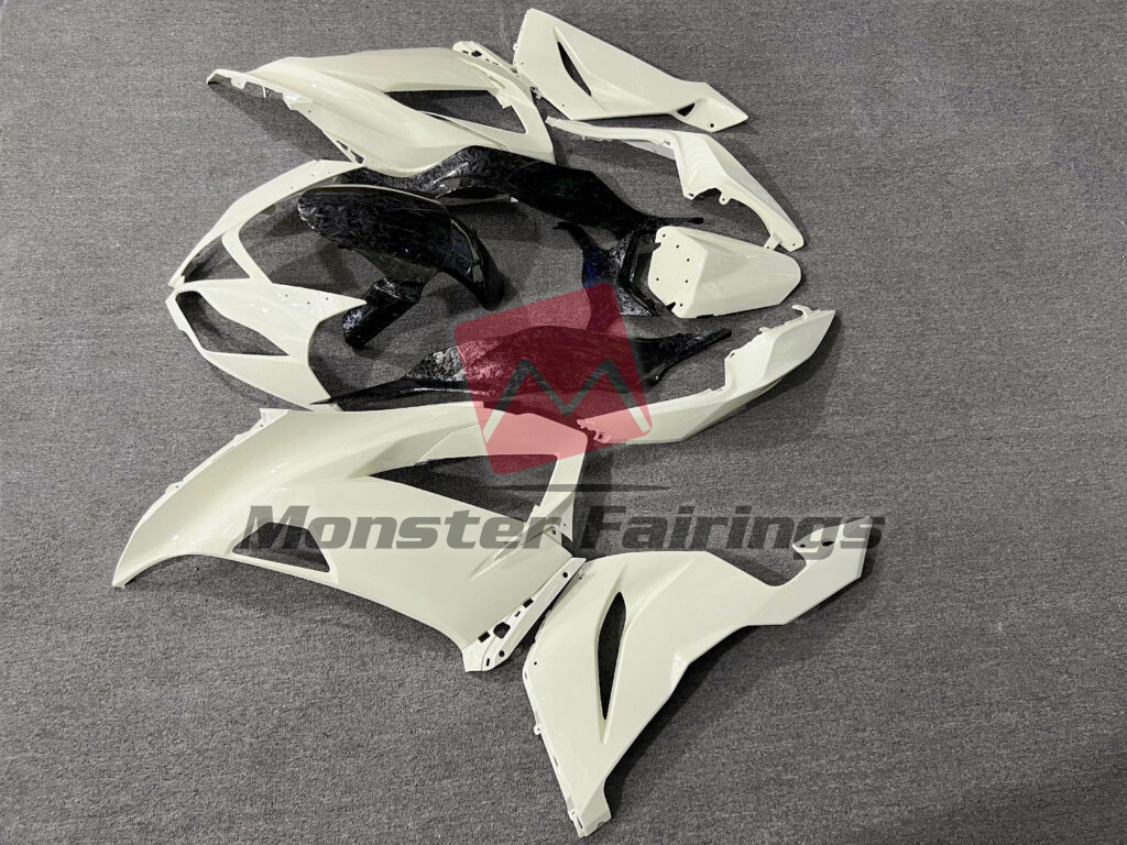 2013 - 2018 Kawasaki ZX6R Gloss Light Yellow With Forged Carbon Fiber Style fairing set - ABS injection, custom painted by Monster Fairings