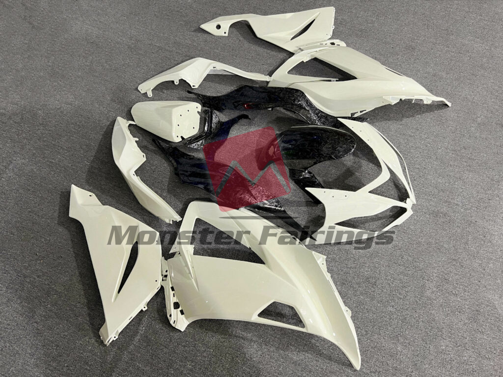 Gloss Light Yellow With Forged Carbon Fiber Style ABS fairings for Kawasaki ZX6R 2013 - 2018 - premium OEM fit kit by Monster Fairings
