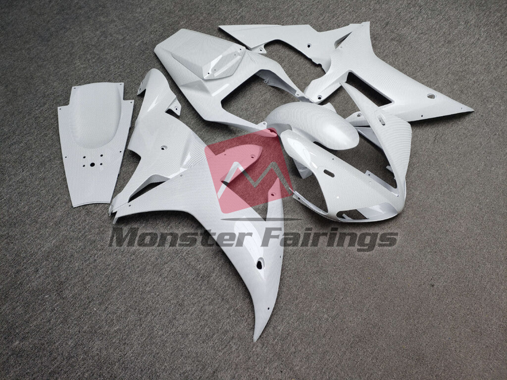 Yamaha R1 custom ABS fairings 2002 - 2003 in Gloss White Carbon Fiber Style - durable replacement kit, Monster Fairings