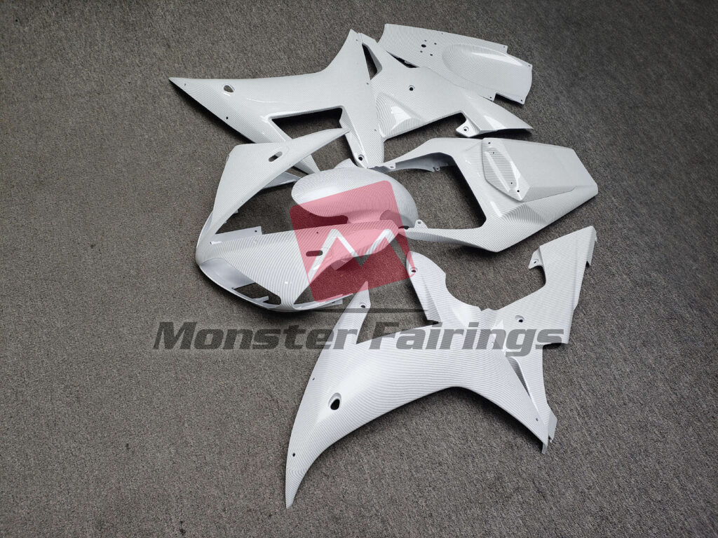 2002 - 2003 Yamaha R1 Gloss White Carbon Fiber Style fairing set - ABS injection, custom painted by Monster Fairings