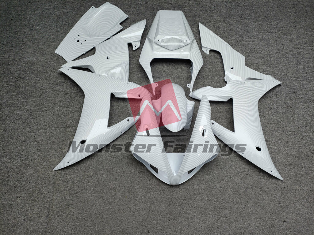 Yamaha R1 2002 - 2003 Gloss White Carbon Fiber Style ABS fairings - custom motorcycle bodywork kit by Monster Fairings