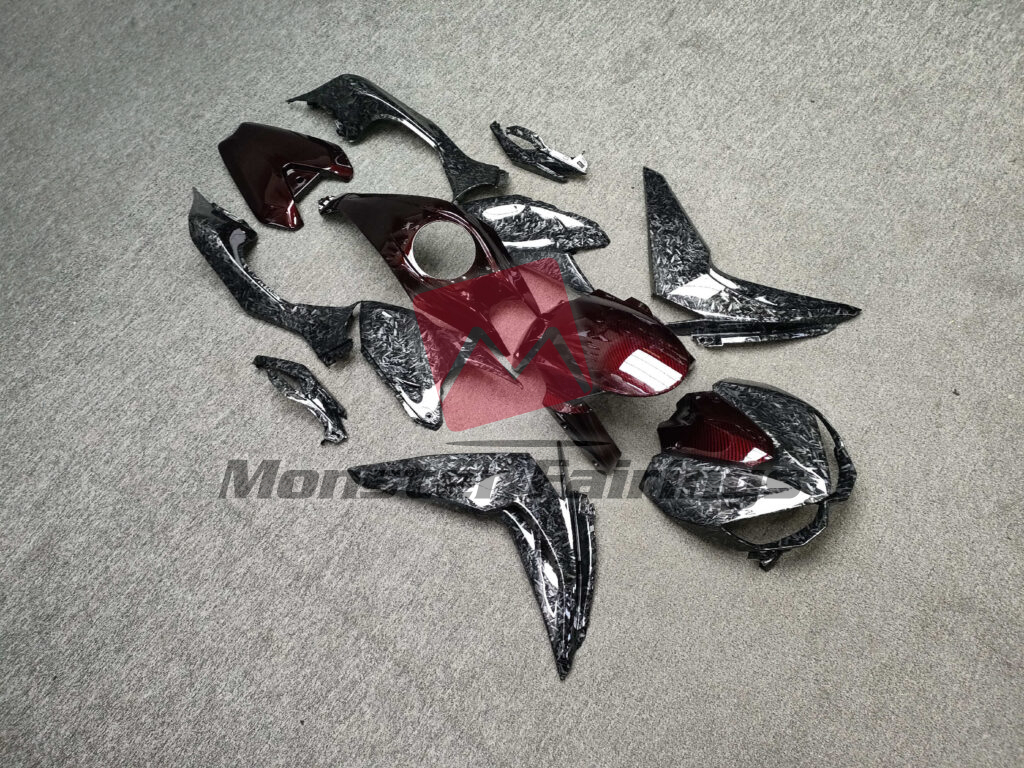Kawasaki Z1000 custom ABS fairings 2014 - 2017 in Gloss Black Forged Carbon Fiber Style With Red Carbon Fiber Style - durable replacement kit, Monster Fairings