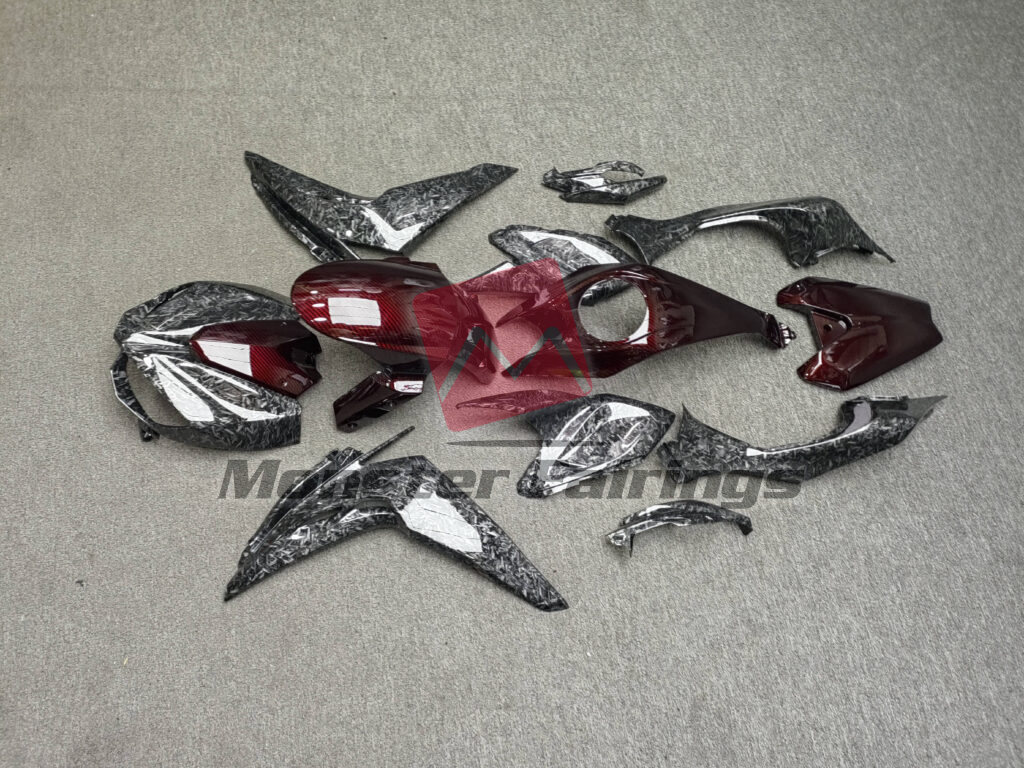 2014 - 2017 Kawasaki Z1000 Gloss Black Forged Carbon Fiber Style With Red Carbon Fiber Style fairing set - ABS injection, custom painted by Monster Fairings