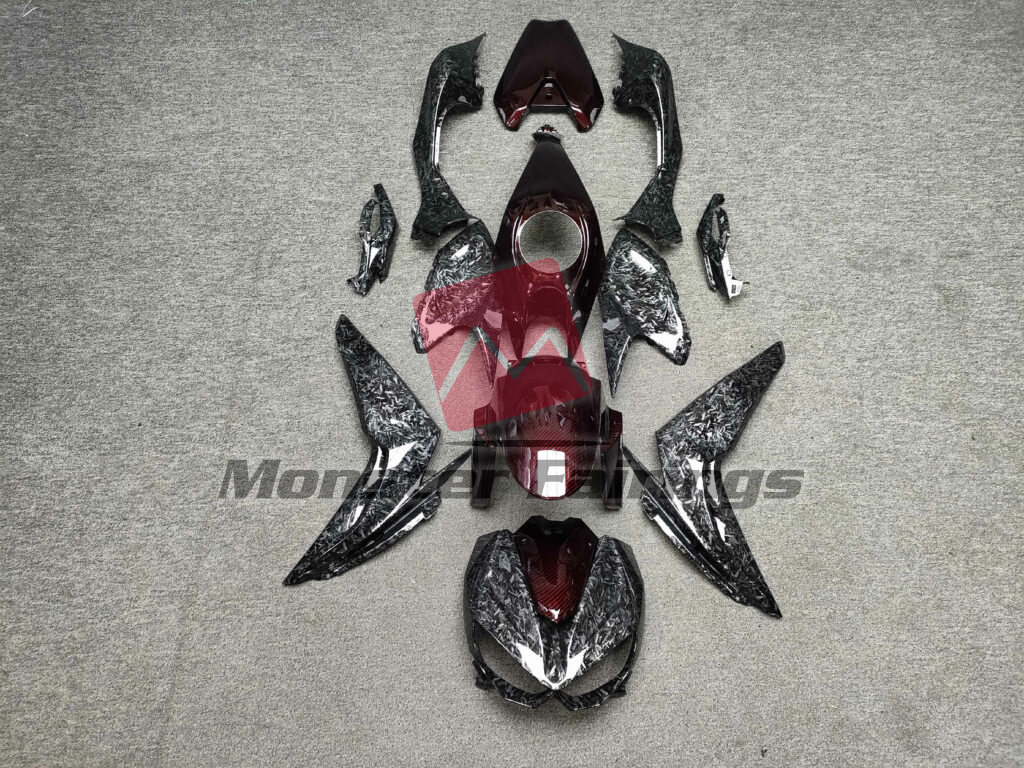 Kawasaki Z1000 2014 - 2017 Gloss Black Forged Carbon Fiber Style With Red Carbon Fiber Style ABS fairings - custom motorcycle bodywork kit by Monster Fairings