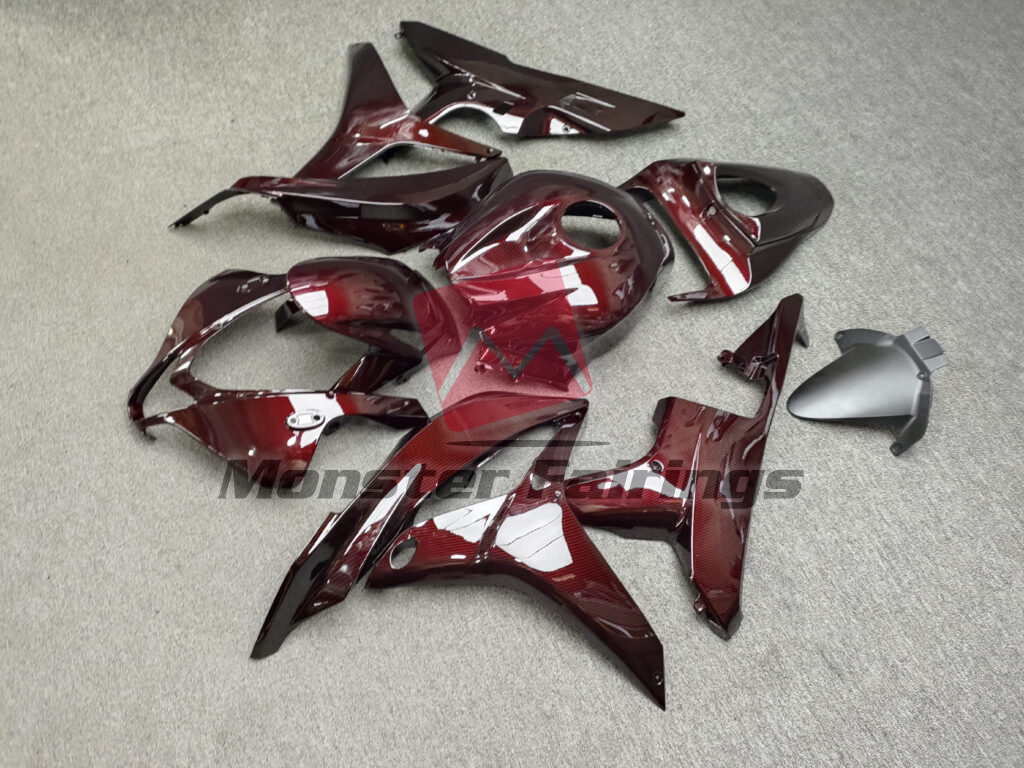 2007 - 2008 Honda CBR600RR Gloss Maroon Red Carbon Fiber Style fairing set - ABS injection, custom painted by Monster Fairings