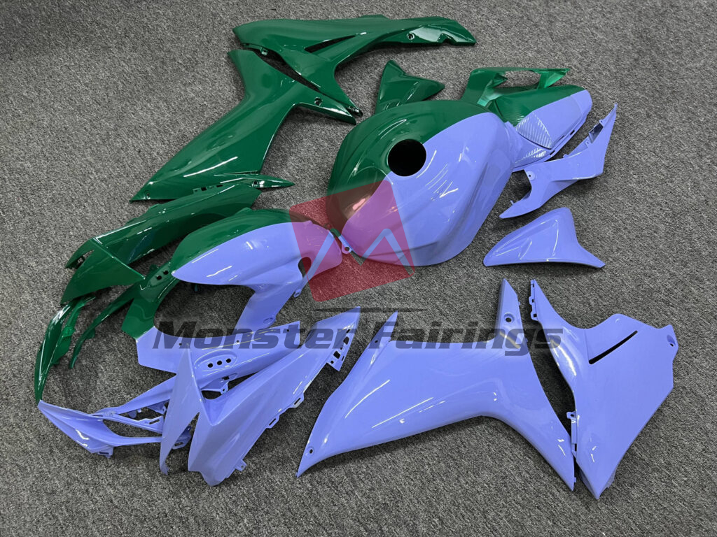 Suzuki GSXR 600 - 750 custom ABS fairings 2011 - 2025 in Gloss Light Purple & Green - durable replacement kit, Monster Fairings