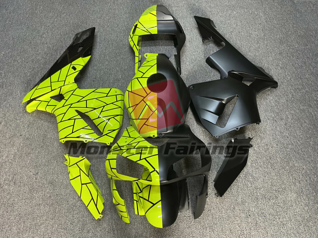Honda CBR600RR 2003 - 2004 Gloss High Vis Yellow & Matte Black Pattern Split ABS fairings - custom motorcycle bodywork kit by Monster Fairings