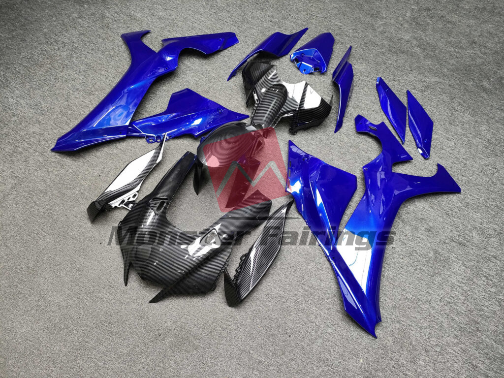 Gloss Blue With Carbon Fiber Style ABS fairings for Yamaha R1 2020 - 2025 - premium OEM fit kit by Monster Fairings