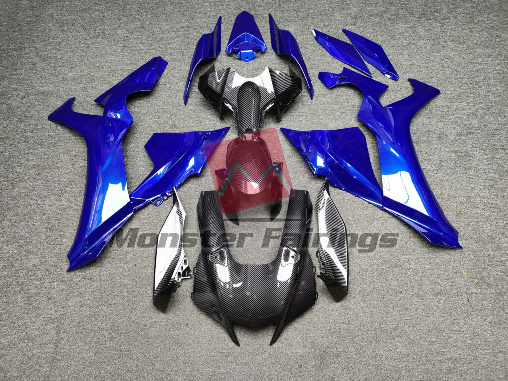 Yamaha R1 2020 - 2025 Gloss Blue With Carbon Fiber Style ABS fairings - custom motorcycle bodywork kit by Monster Fairings