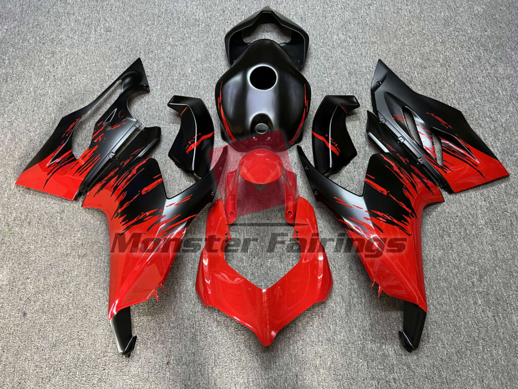 Ducati Panigale V2 2020 - 2024 Matte Black & Gloss Red Splash ABS fairings - custom motorcycle bodywork kit by Monster Fairings