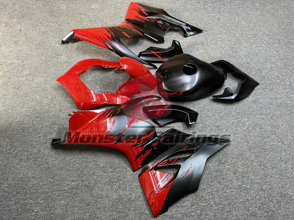 2020 - 2024 Ducati Panigale V2 Matte Black & Gloss Red Splash fairing set - ABS injection, custom painted by Monster Fairings